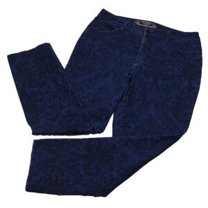 Hannah Denim Wallflower Print Blue Dark Wash High Rise Straight Leg  Ankle Jean